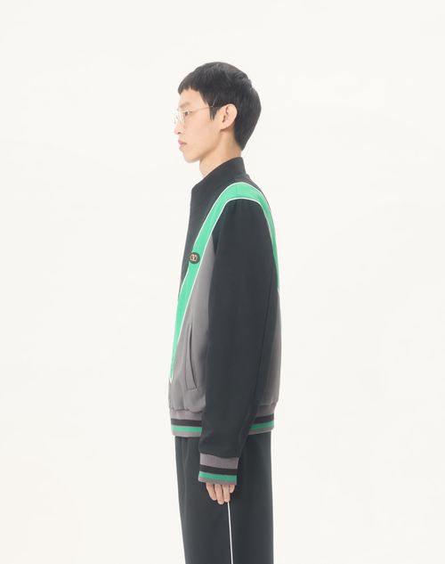 Valentino - Nylon Sweatshirt With Zip And Vlogo Patch - Grey/black - Man - T-shirts And Sweatshirts